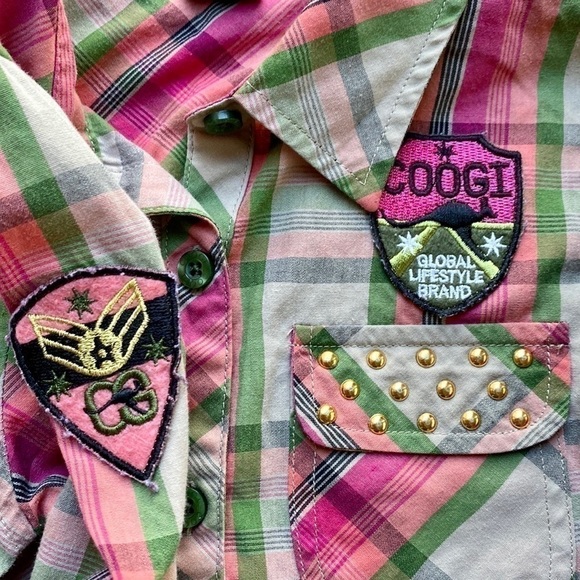 COOGI Little Kids Plaid Studded Patch Button Up Top Sz 6 - Picture 11 of 12